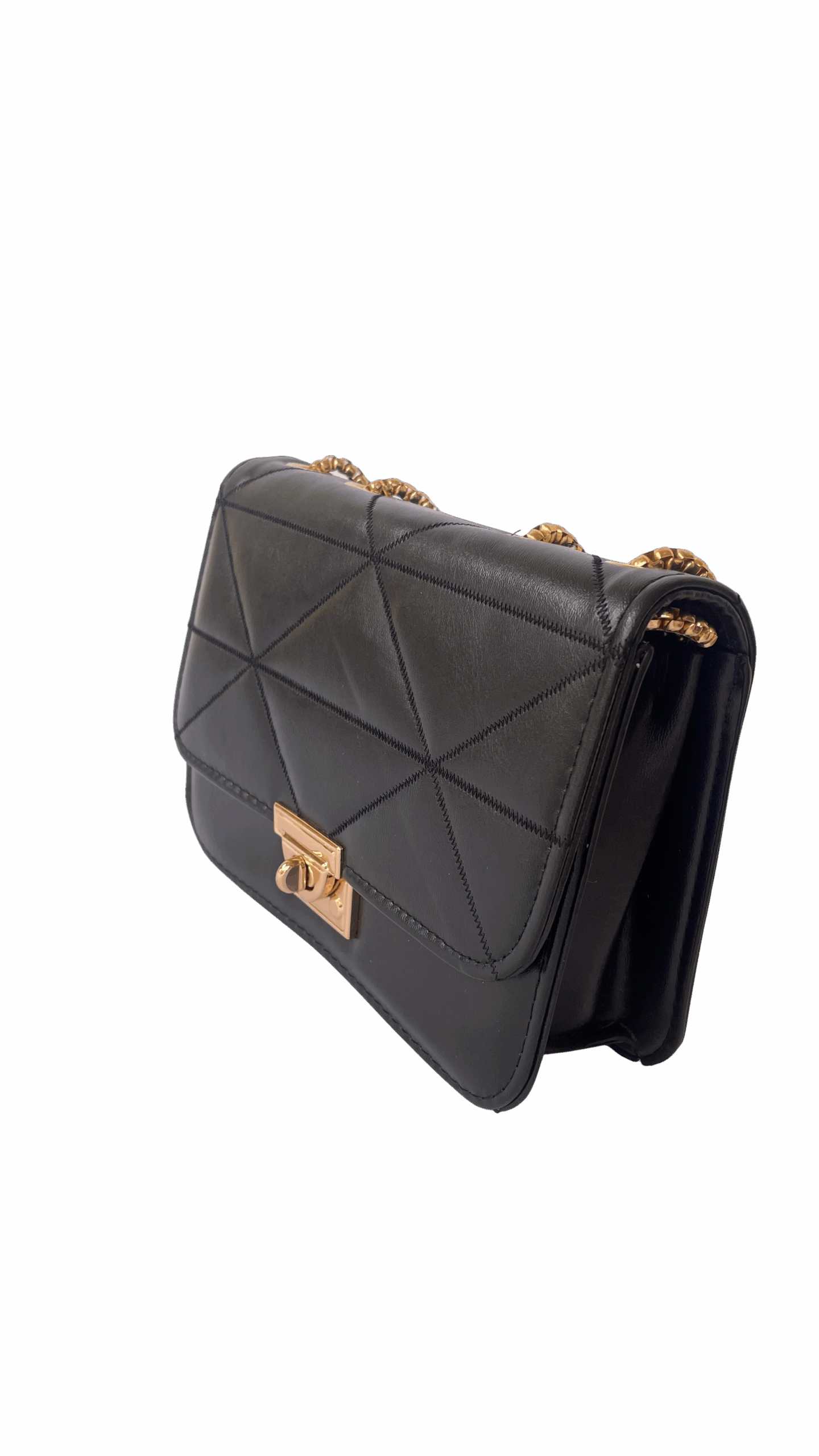 Luxury Quilted Black Sling Bag with Gold Chain Strap - Image 4