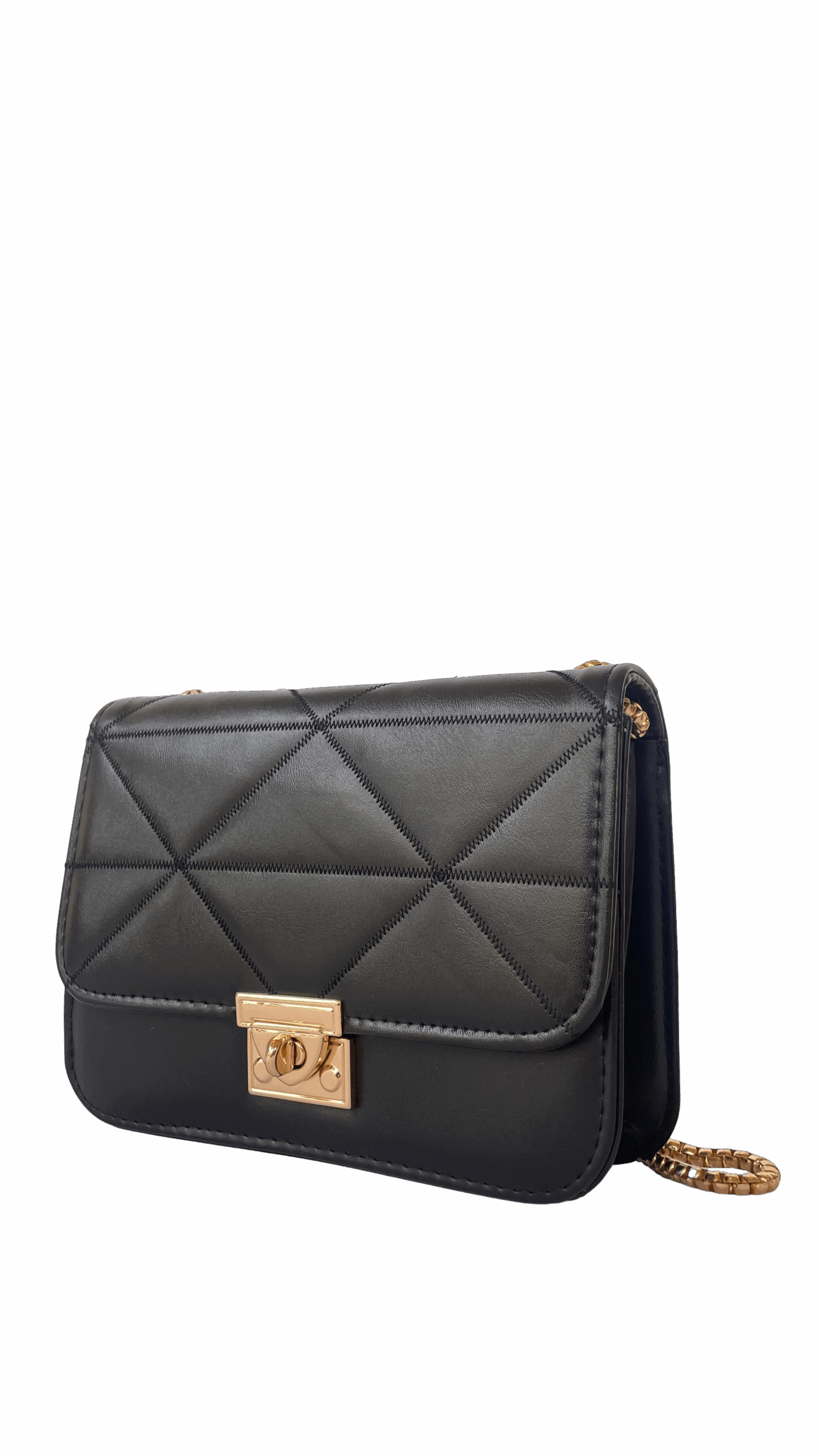 Luxury Quilted Black Sling Bag with Gold Chain Strap